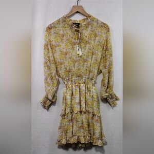 Vici Floral Chiffon Cottagecore Dress Women's XS Yellow Babydoll Retro Romantic